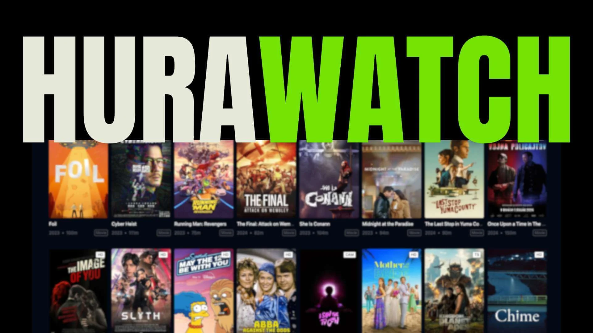 Hurawatch streaming platform with movie thumbnails and interface layout