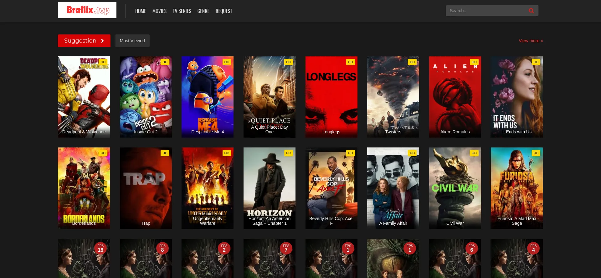 BraFlix streaming platform interface showcasing popular shows and features.