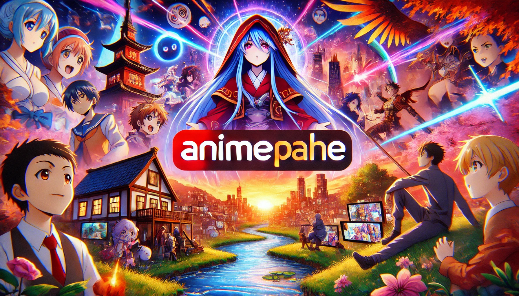 Animepahe logo with anime characters in vibrant background