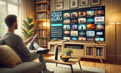 A detailed depiction of Couchtuner Guru as an ultimate streaming guide, featuring TV screens and streaming devices.