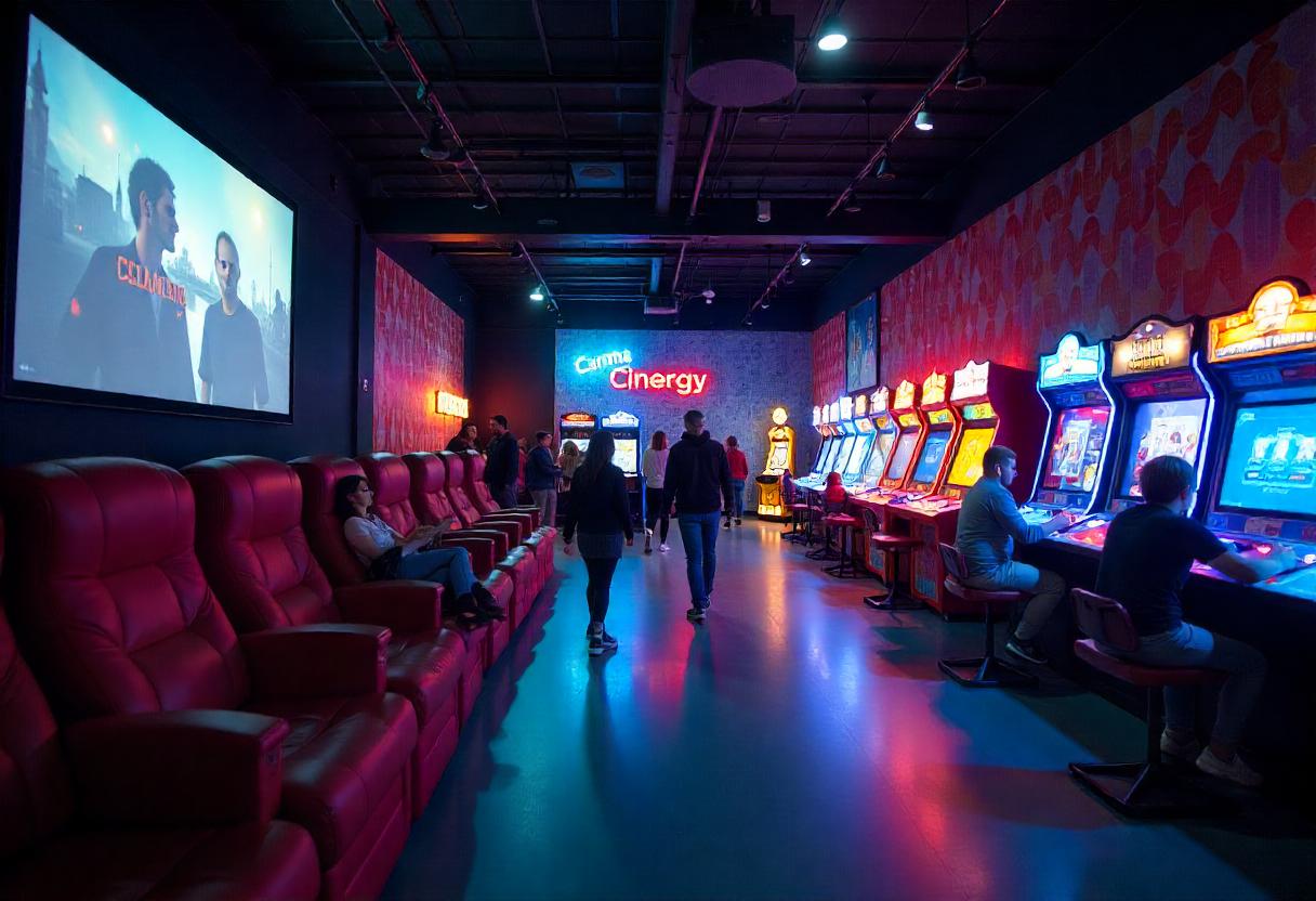 A vibrant entertainment hub featuring a cinema, arcade games, and family activities at Cinergy.