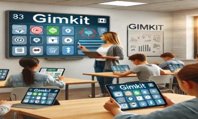 A teacher using Gimkit in the classroom, with students actively participating in an interactive quiz game.