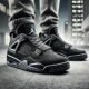 Air Jordan Black Cat 4s sneakers displayed in a modern, stylish setting with a sleek and urban background.